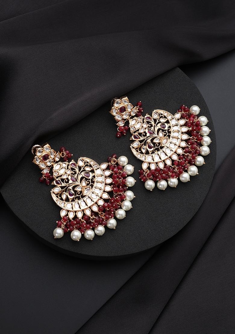Red Polki Brass Earrings - Indya