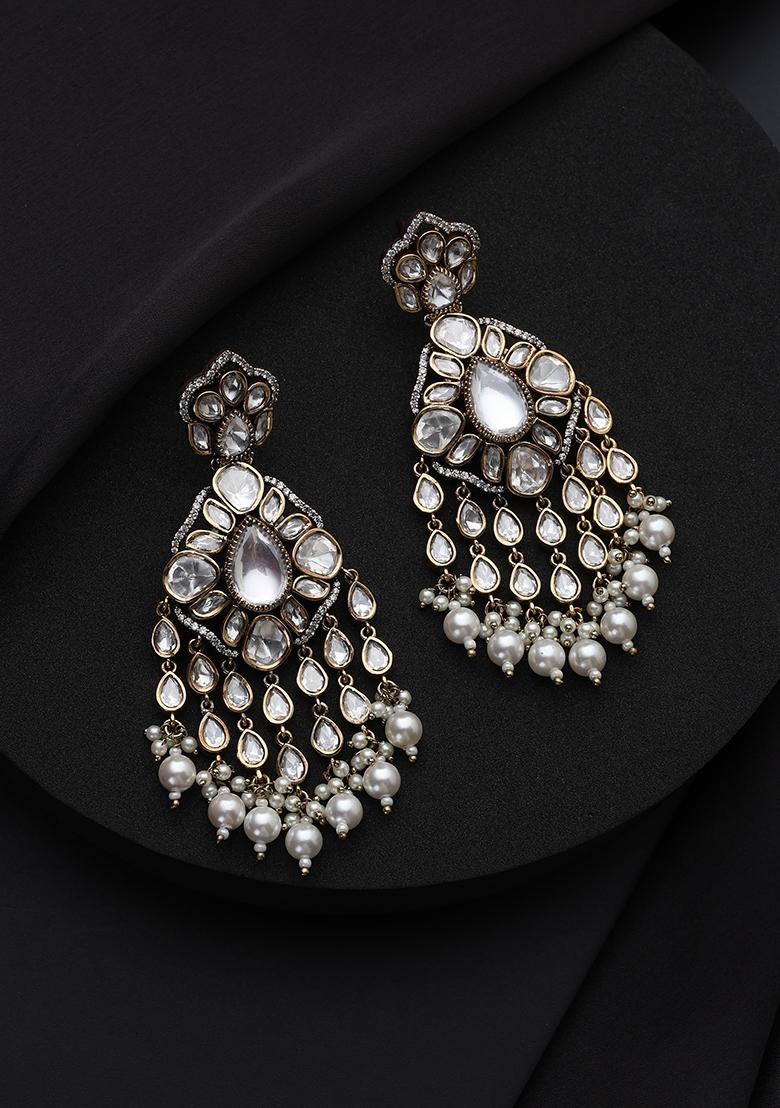 White Polki Brass Earrings - Indya