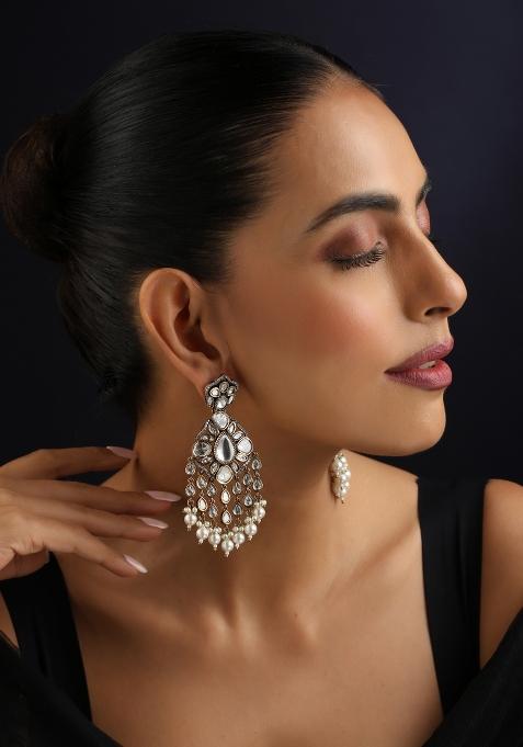 White Polki Brass Earrings