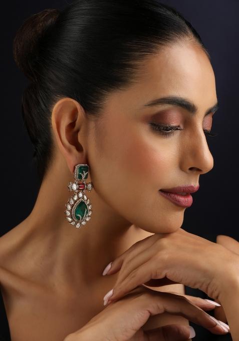 Green Polki Brass Earrings