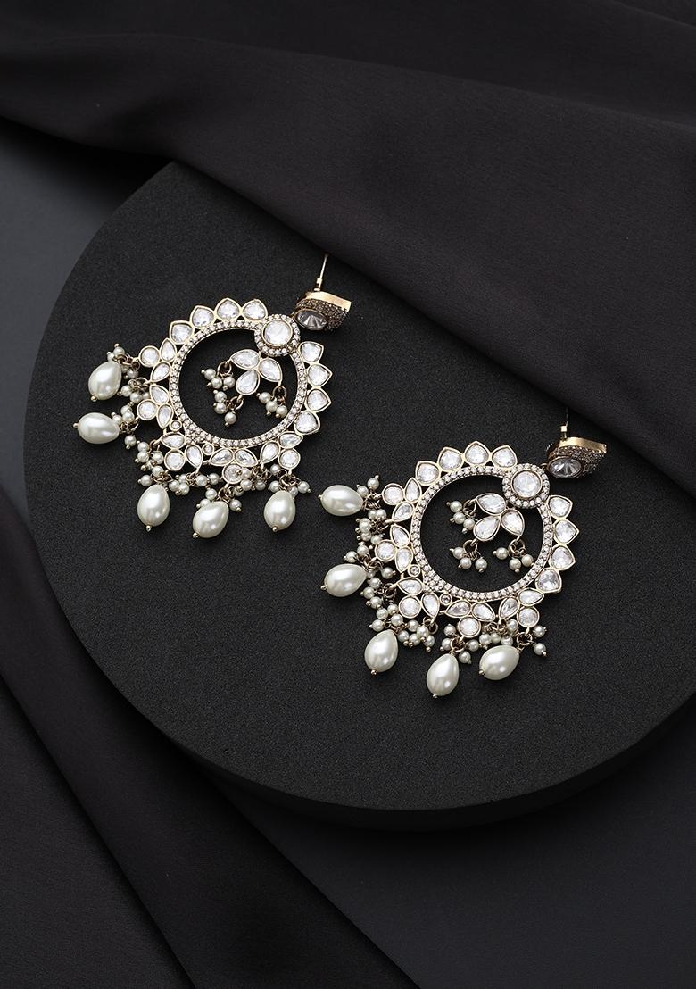 White Polki Brass Earrings - Indya