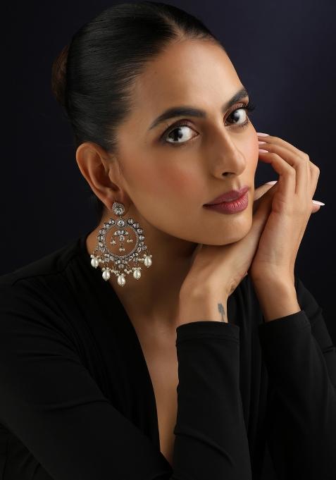 White Polki Brass Earrings