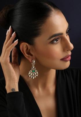Green Kundan Brass Earrings