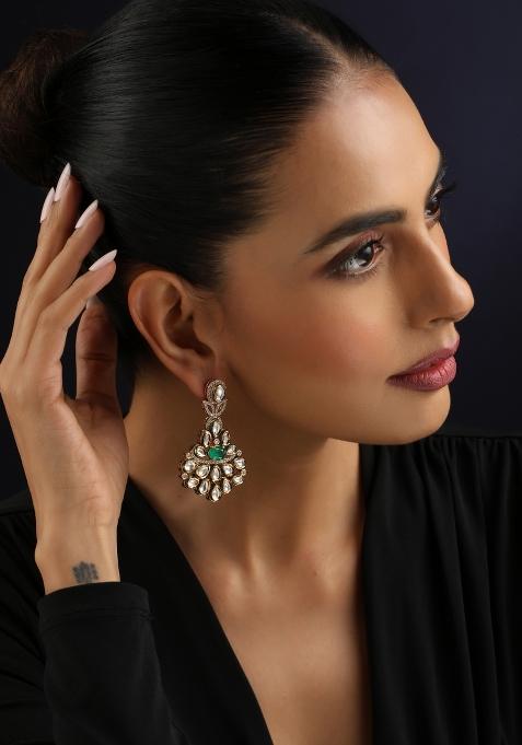 Green Kundan Brass Earrings