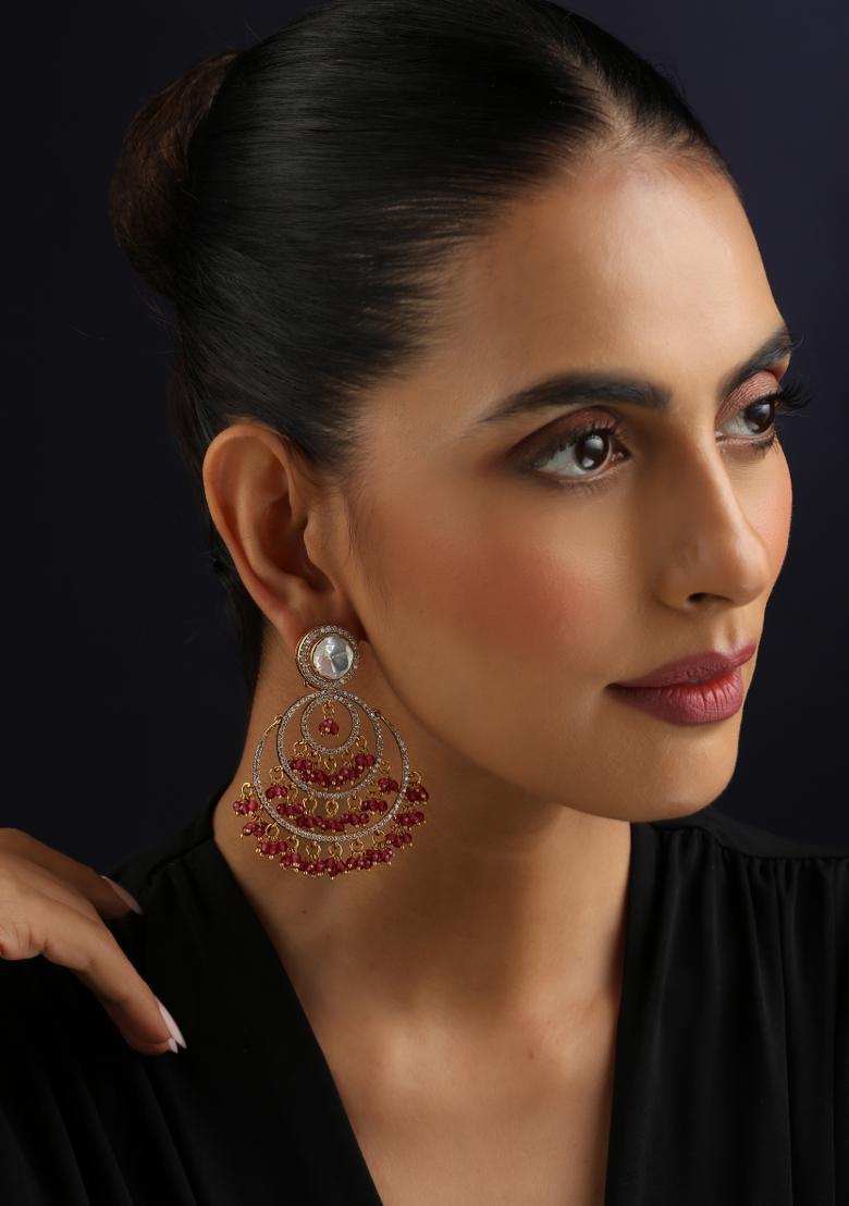 Red Zirconia Brass Earrings - Indya