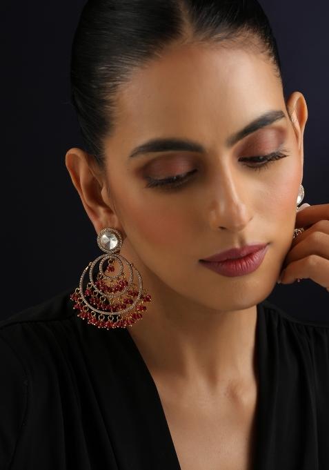 Red Zirconia Brass Earrings