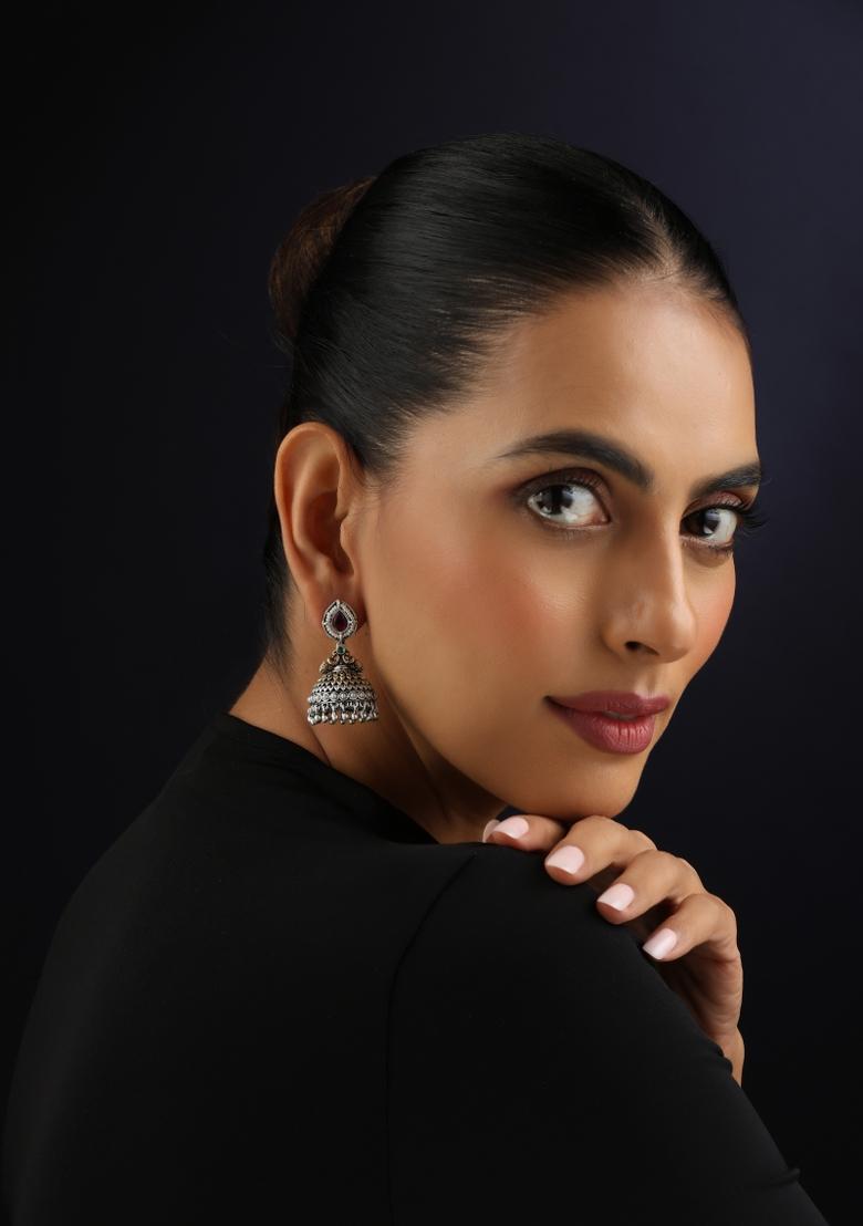 Red Kundan Brass Earrings - Indya