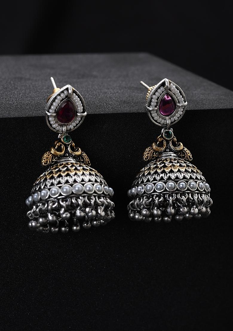 Red Kundan Brass Earrings - Indya