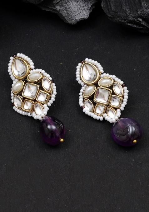 Purple Semi Precious Purple Stone Mixed Alloy Earrings