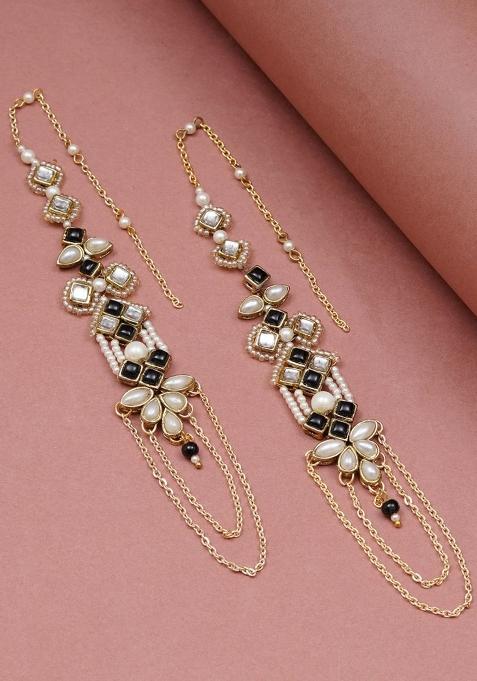 Black Glass Kundan Mixed Alloy Earrings