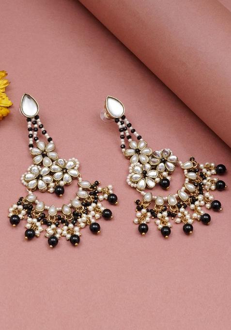 Black Glass Kundan Mixed Alloy Earrings