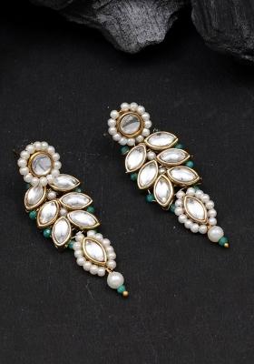 Green Glass Kundan Mixed Alloy Earrings