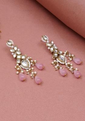 Pink Glass Kundan Mixed Alloy Earrings