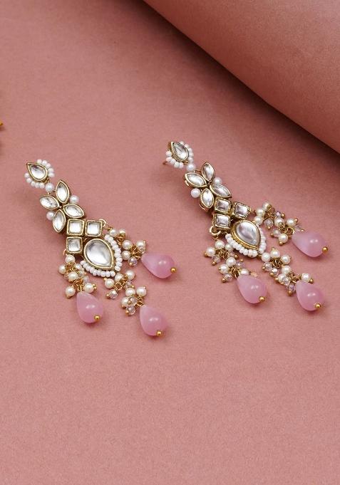 Pink Glass Kundan Mixed Alloy Earrings