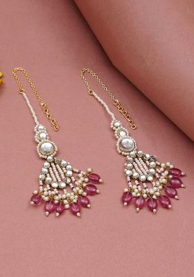 Pink Glass Kundan Mixed Alloy Earrings