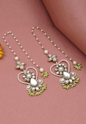 Green Glass Kundan Mixed Alloy Earrings