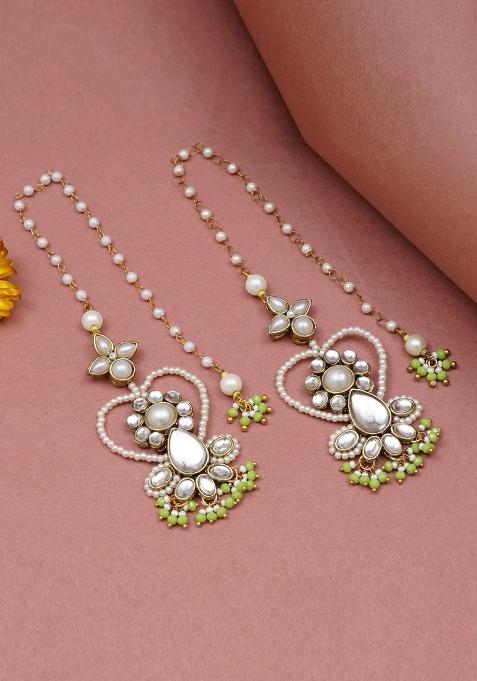 Green Glass Kundan Mixed Alloy Earrings