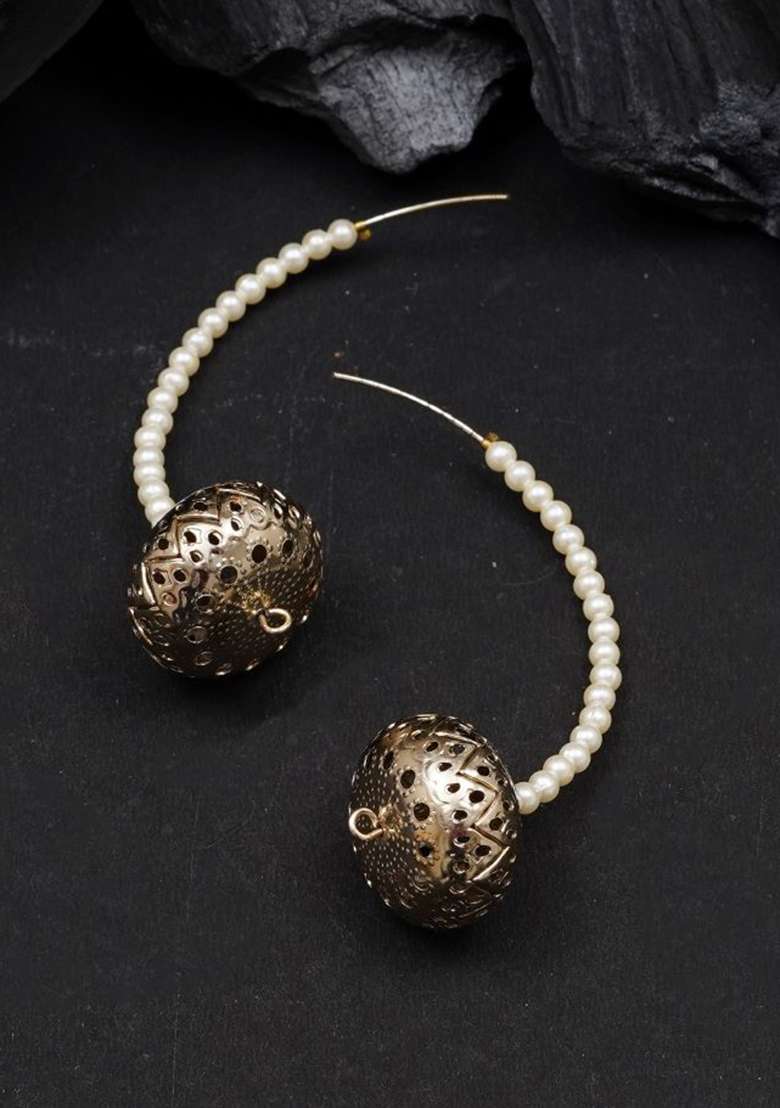 Antique Silver Faux Pearls Mixed Alloy Earrings - Indya