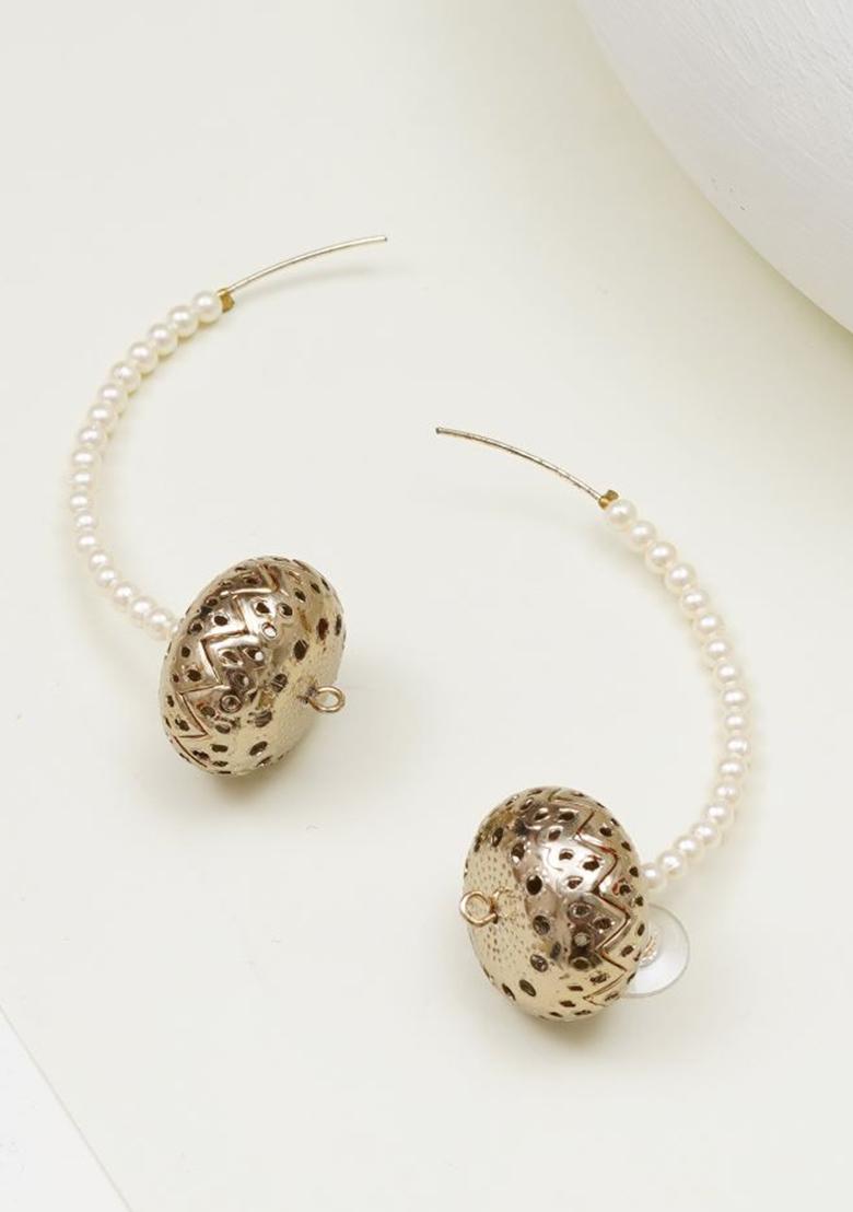 Antique Silver Faux Pearls Mixed Alloy Earrings - Indya
