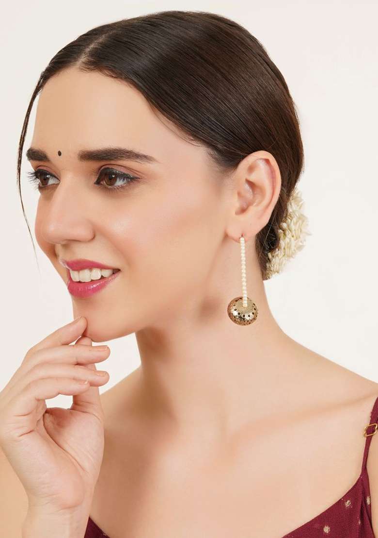 Antique Silver Faux Pearls Mixed Alloy Earrings - Indya