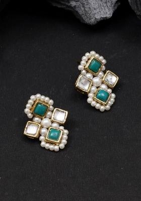 Green Glass Kundan Mixed Alloy Earrings