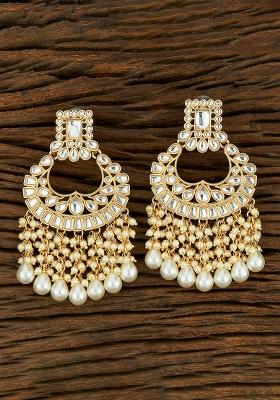 Golden White Designer Brass Earring