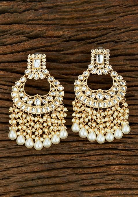 Golden White Designer Brass Earring