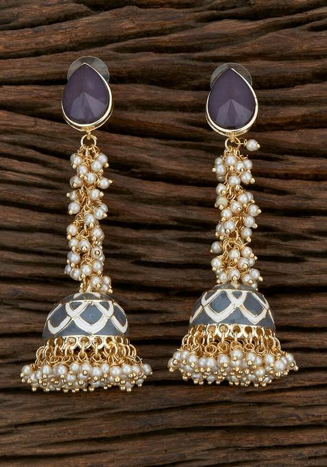 Grey Designer Brass Earring