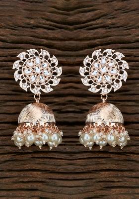 Golden White Designer Brass Earring