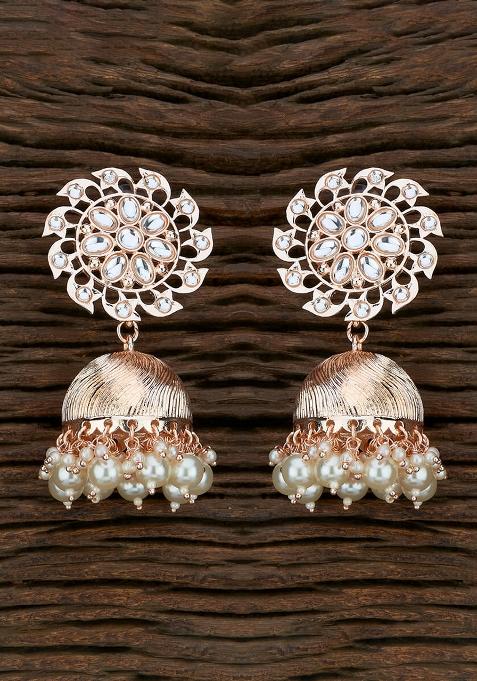 Golden White Designer Brass Earring