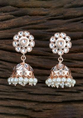 Golden White Designer Brass Earring