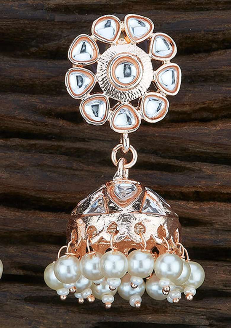 Golden White Designer Brass Earring - Indya