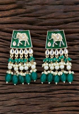 Green Designer Brass Earring
