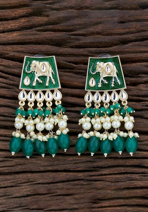 Green Designer Brass Earring