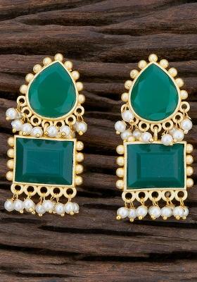 Green Designer Brass Earring