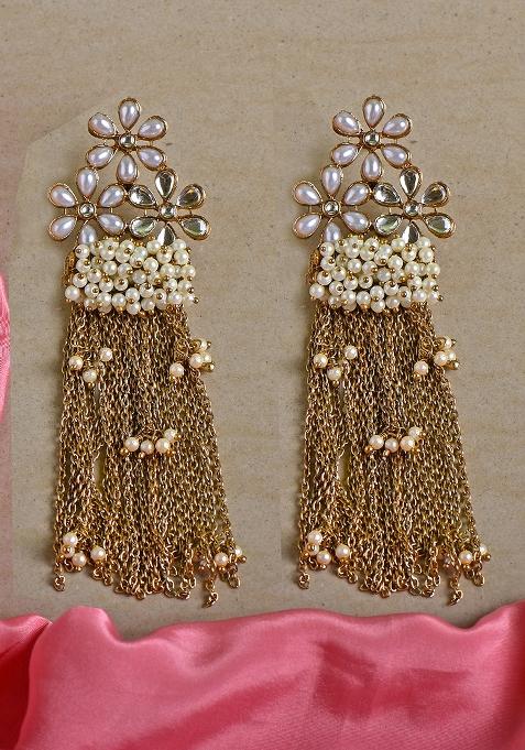 Golden White Designer Brass Earring