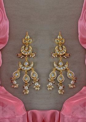 Golden White Designer Brass Earring