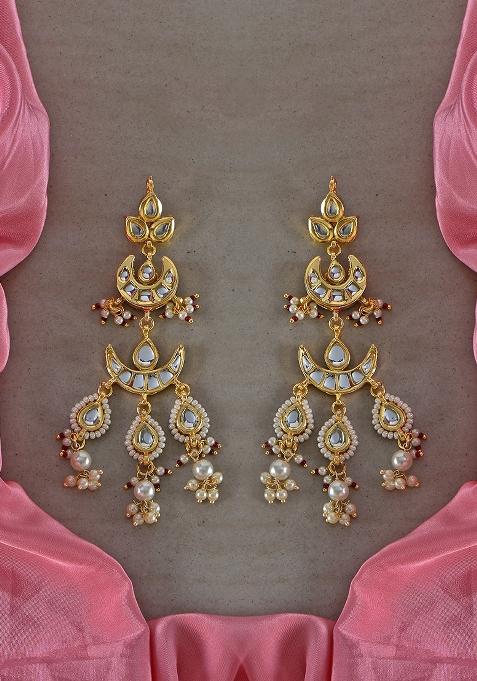 Golden White Designer Brass Earring
