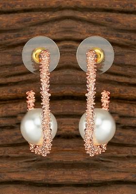 Golden White Designer Brass Earring