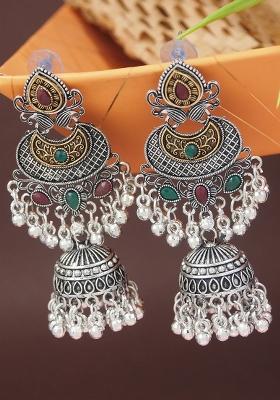 Maroon Green Gold Plating Zinc Alloy Earrings