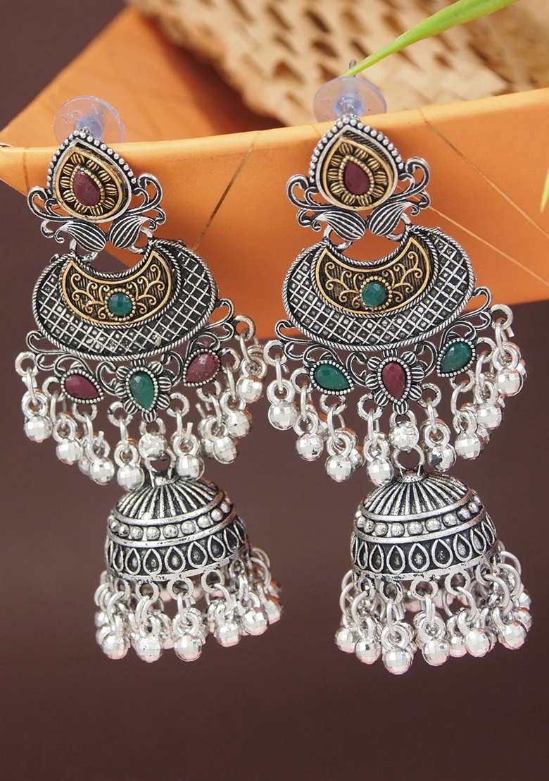 Maroon Green Gold Plating Zinc Alloy Earrings - Indya
