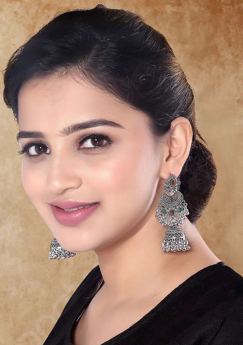 Maroon Green Gold Plating Zinc Alloy Earrings - Indya