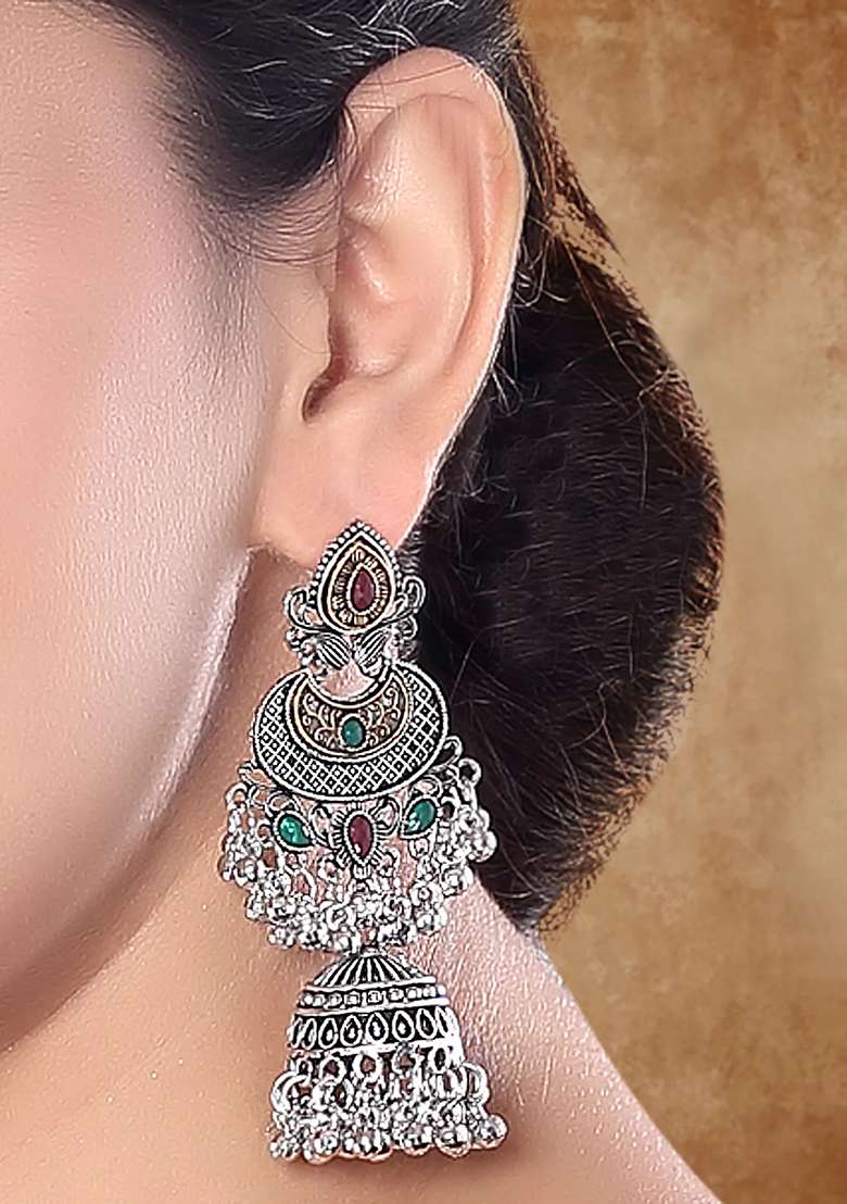 Maroon Green Gold Plating Zinc Alloy Earrings - Indya
