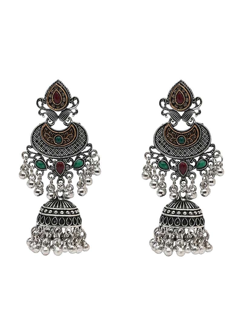 Maroon Green Gold Plating Zinc Alloy Earrings - Indya