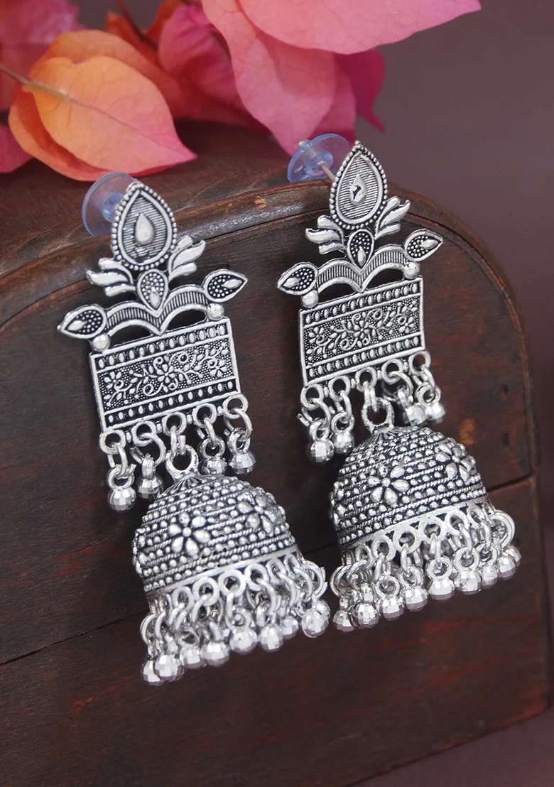 Oxidised Platinum Plating Zinc Alloy Earrings - Indya