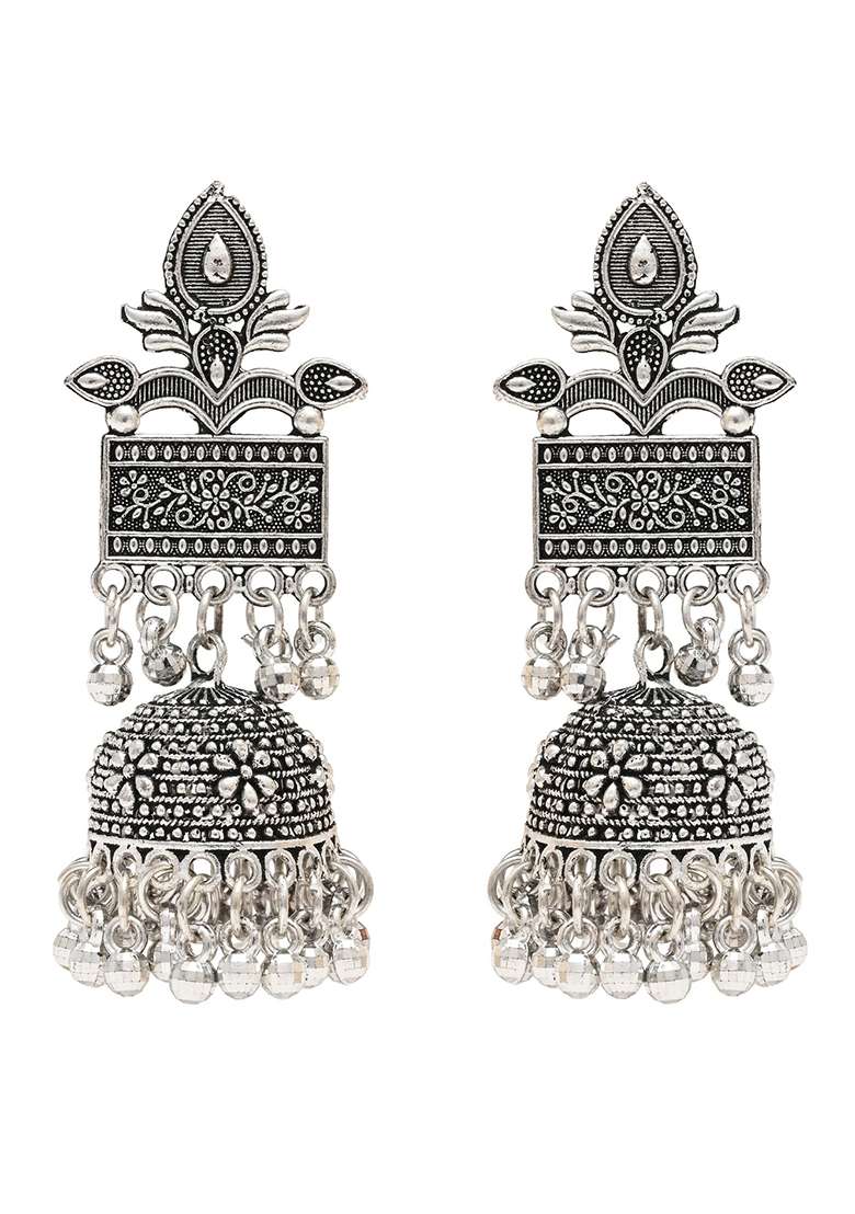 Oxidised Platinum Plating Zinc Alloy Earrings - Indya