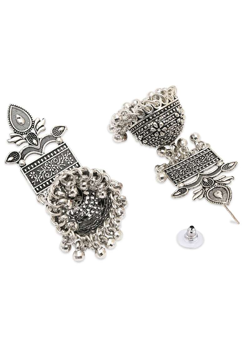 Oxidised Platinum Plating Zinc Alloy Earrings - Indya