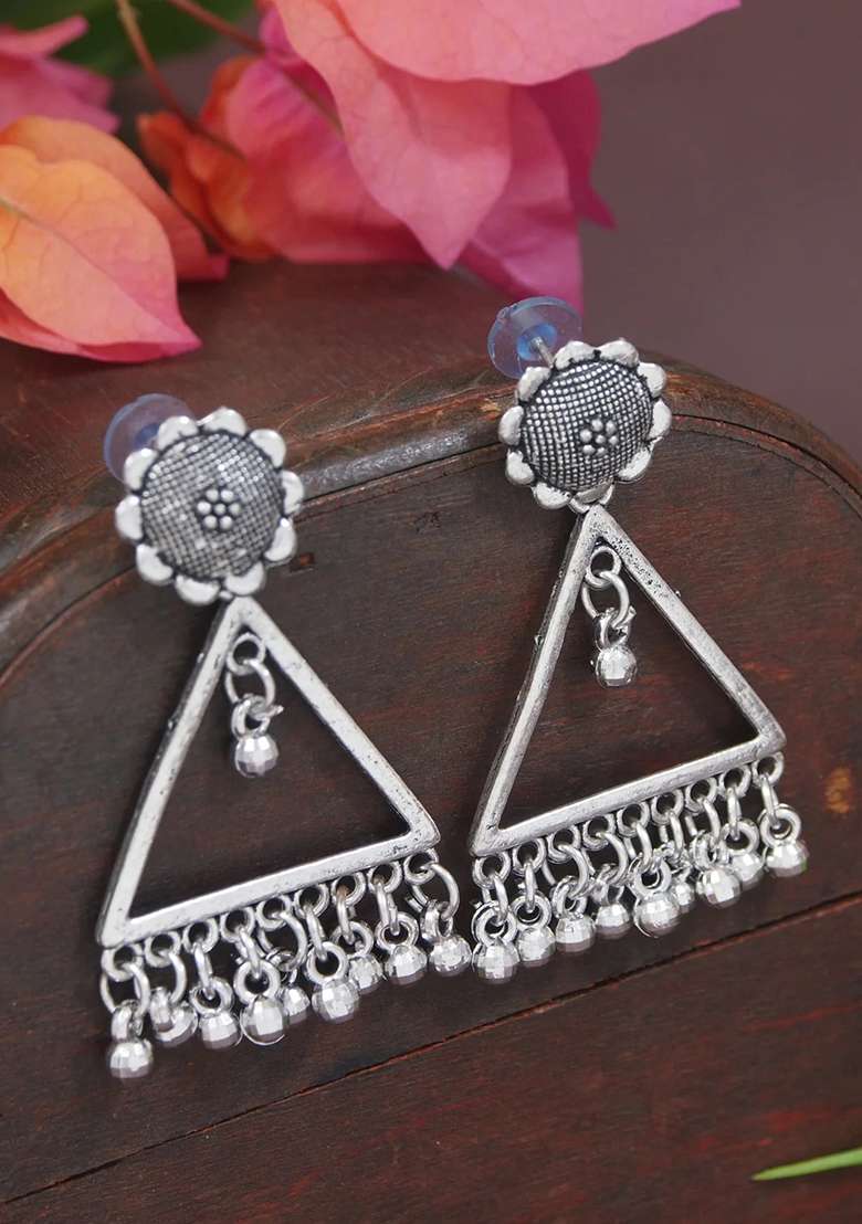 Oxidised Platinum Plating Zinc Alloy Earrings - Indya