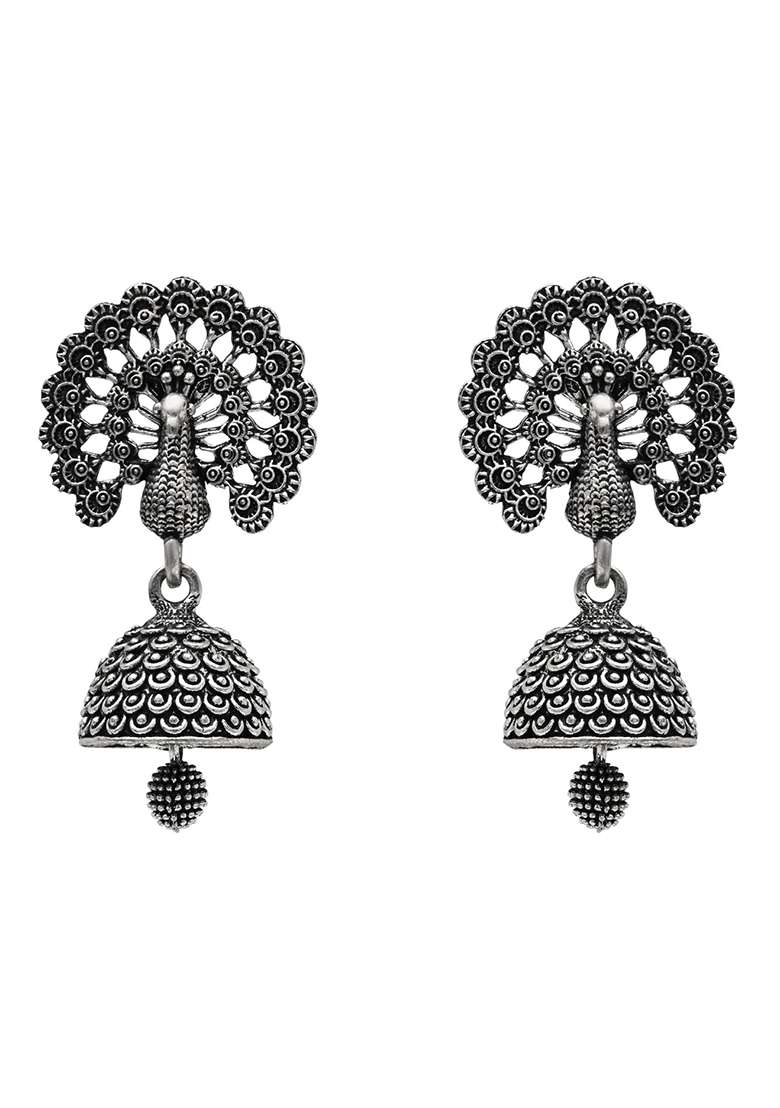 Oxidised Platinum Plating Zinc Alloy Earrings - Indya