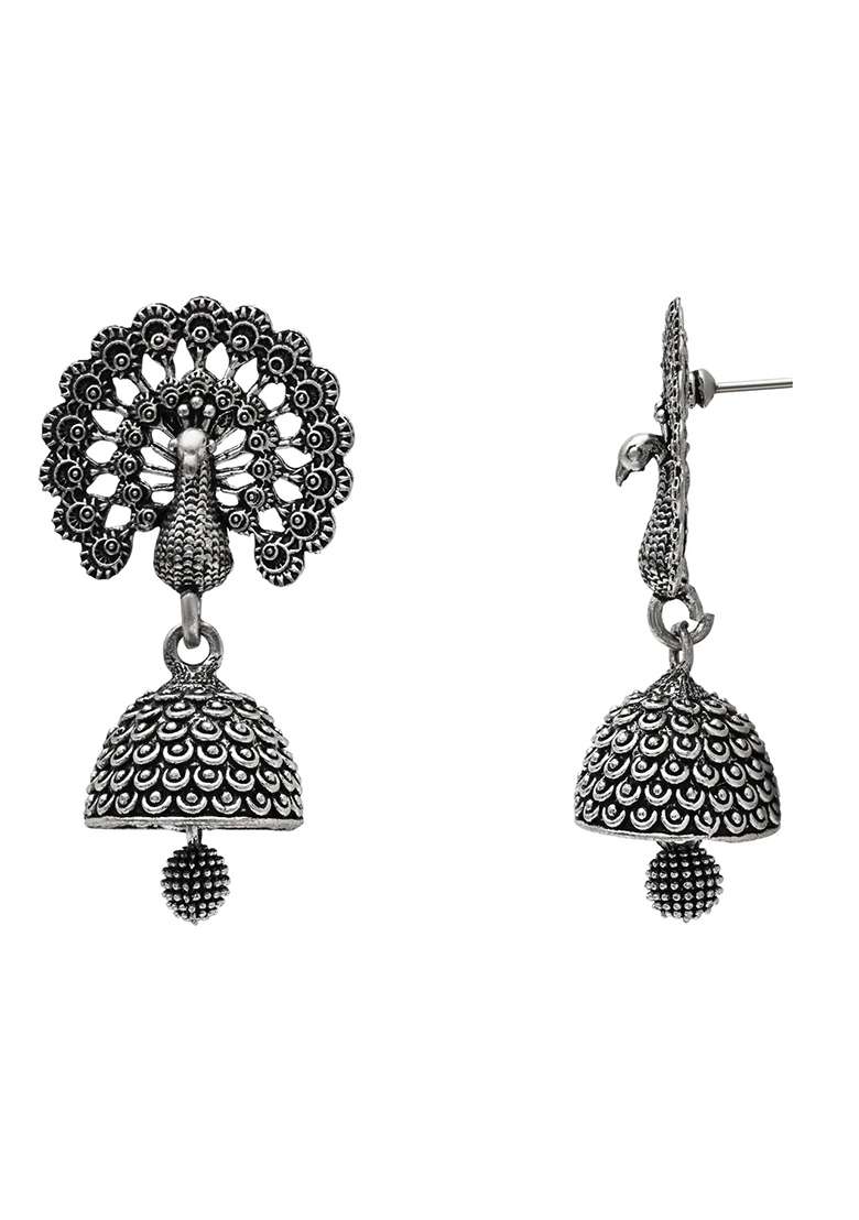 Oxidised Platinum Plating Zinc Alloy Earrings - Indya